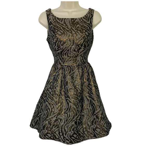 MM Couture Dress Small Animal Print Brown Gold Cutout Back Party Club Miss Me S - Picture 1 of 11